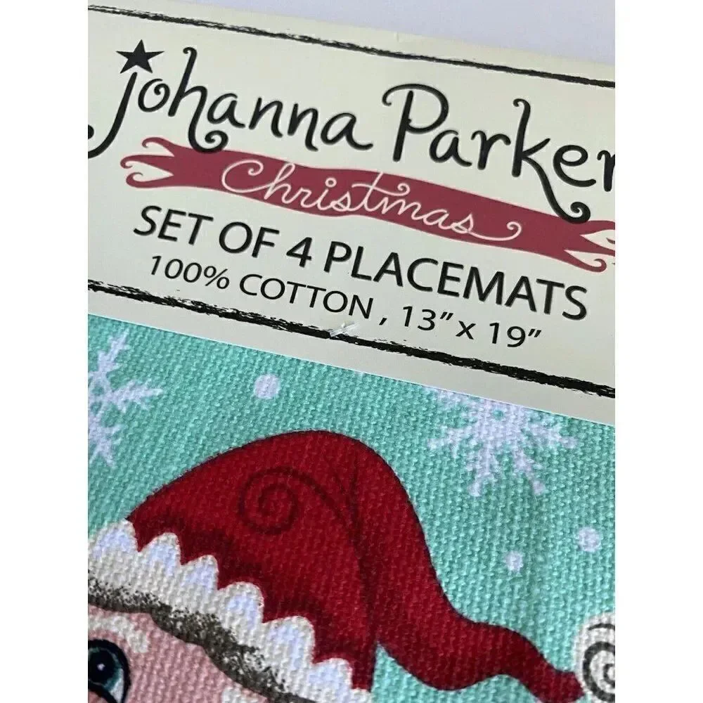 Set Of 4 Johanna Parker Christmas‎ Santa Claus Placemats Holiday Retro NEW